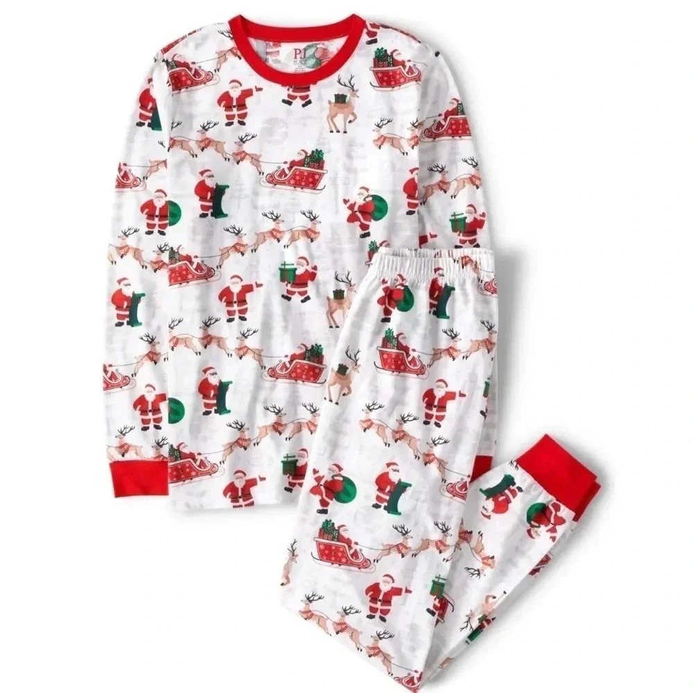 Unisex Adult Santa and Reindeer Cotton Pajamas, Size XXL